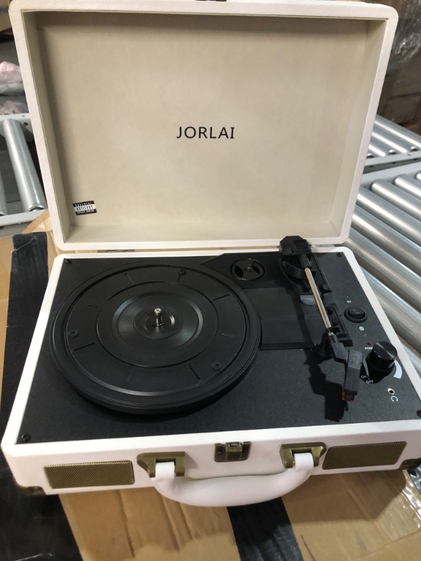 Photo 3 of **SEE NOTES**
JORLAI Record Player 3 Speeds Turntable with Bluetooth Built-in Battery Stereo Speakers Vintage Record Player Belt Driven Protable Suitcase PC Recording White