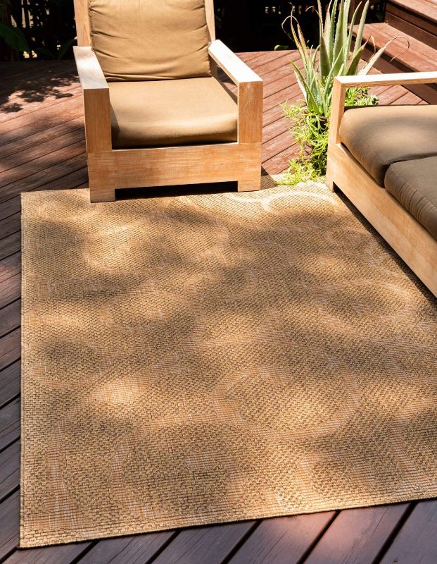 Photo 1 of **SEE NOTES**
Unique Loom Collection Bohemian, Botanical, Coastal, Vintage, Indoor and Outdoor Area Rug, 4' x 6' Rectangle, Brown/Beige
