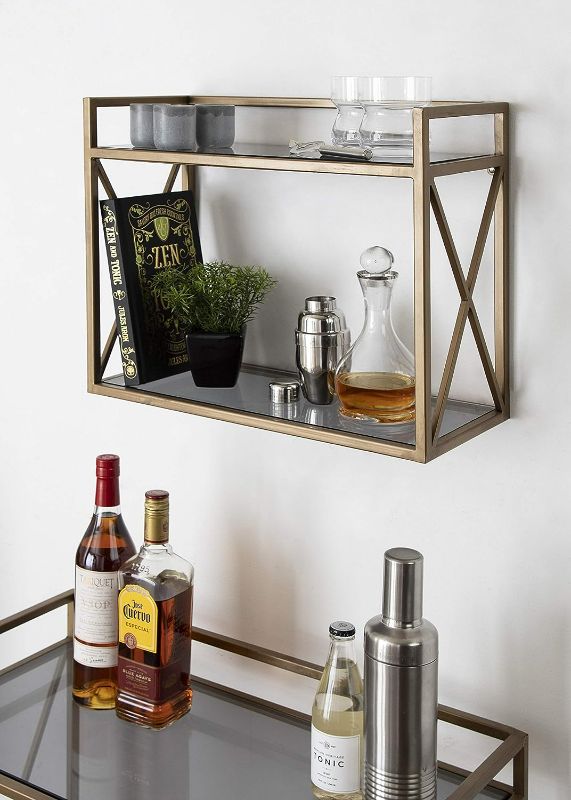 Photo 1 of **STOCK PHOTO REFERENCE ONLY, DIFFERENT COLOUR** Kate and Laurel Blex Glam 2-Tier Metal and Glass Wall Shelf- BLACK 8"D x 18"W x 15"H