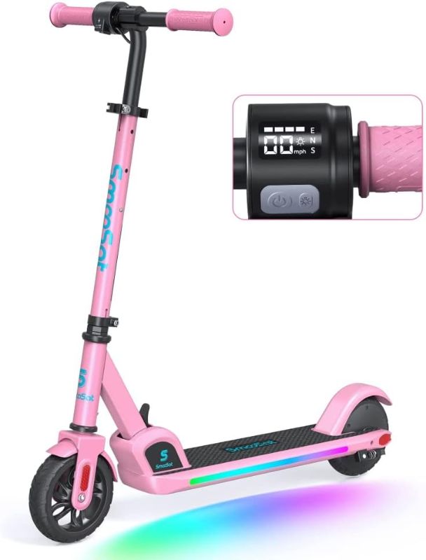 Photo 1 of *UNTESTED* Electric Scooters for Kids, Colorful Rainbow Lights, LED Display, Adjustable Speed and Height - Black