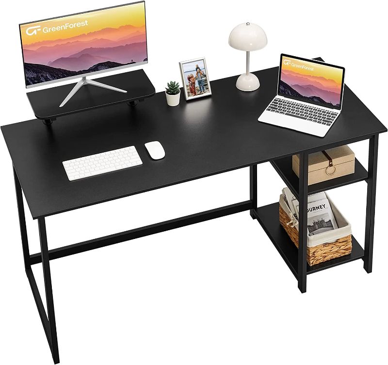 Photo 1 of **GREY AND BLACK**  GreenForest Computer Home Office Desk with Monitor Stand and Storage Shelves, 47 inch Grey