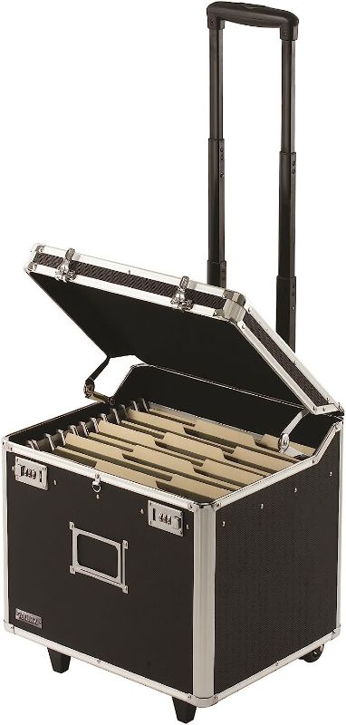 Photo 1 of Vaultz Portable File Box with Handle - 15 x 14 x 17 Inch Letter/Legal Size Mobile Lock Box with Wheels for Filing & Storage - Double Combination Locking Cabinet - Black 14.5" x 17.5" x 15.5" Black