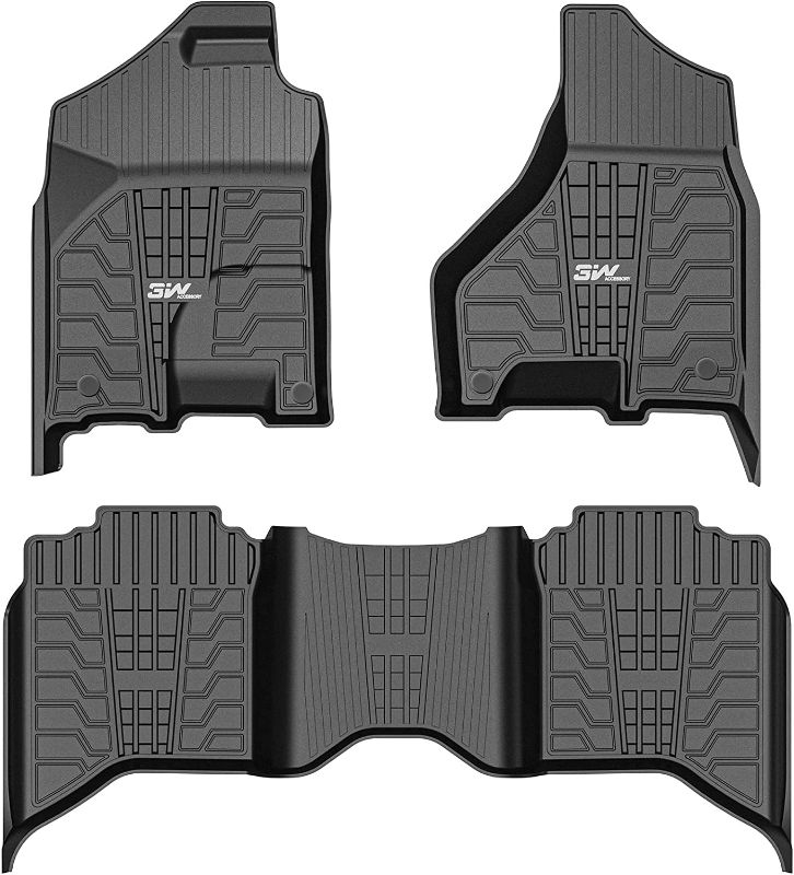 Photo 1 of 3W Floor Mats Compatible for Dodge Ram 1500 Without Storage 2019-2023 First and Second Row Full Set Car Mats Black Without Under-Seat Storage