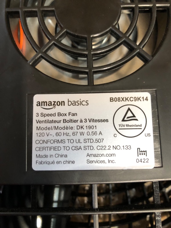 Photo 4 of *DAMAGED*  Amazon Basics 3 Speed Box Fan, 20-Inch 20-inch Box Fan