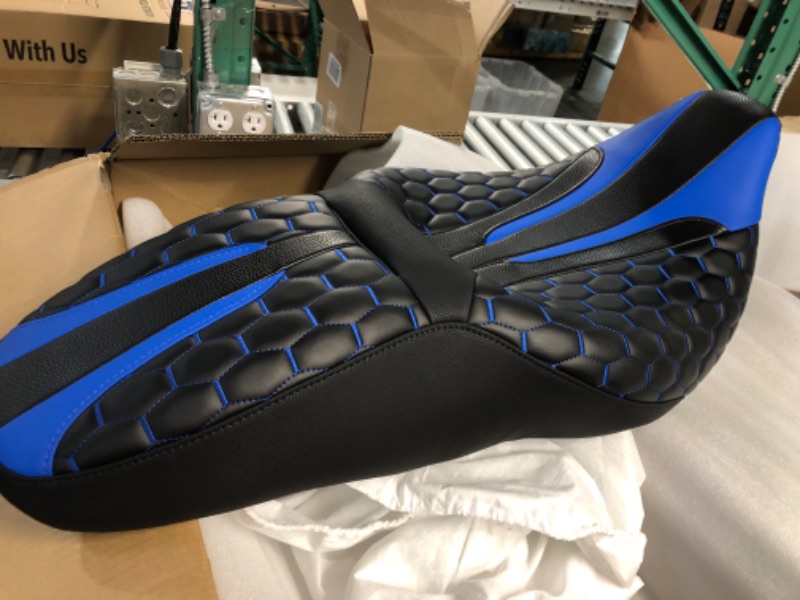 Photo 2 of C.C. RIDER Passenger Rider Touring Seat - Hexagon Stitching Seat for Harley Davidson Touring Road King Street Glide Road Glide Electra Glide CVO 2009-2023 Black Blue