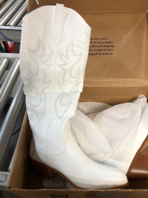 Photo 3 of Women's Embroidered Western Cowboy Boots Knee High Stitching - Size 7 - White