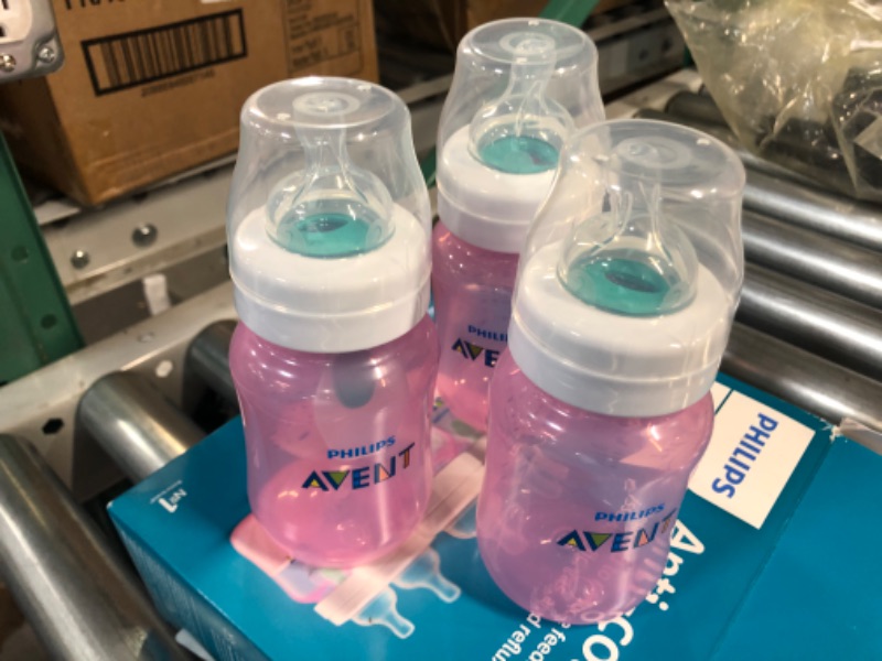 Photo 3 of *MISSING BOTTLE* Philips AVENT Anti-Colic Baby Bottles with AirFree Vent, 9oz, Pink, Pack of 3