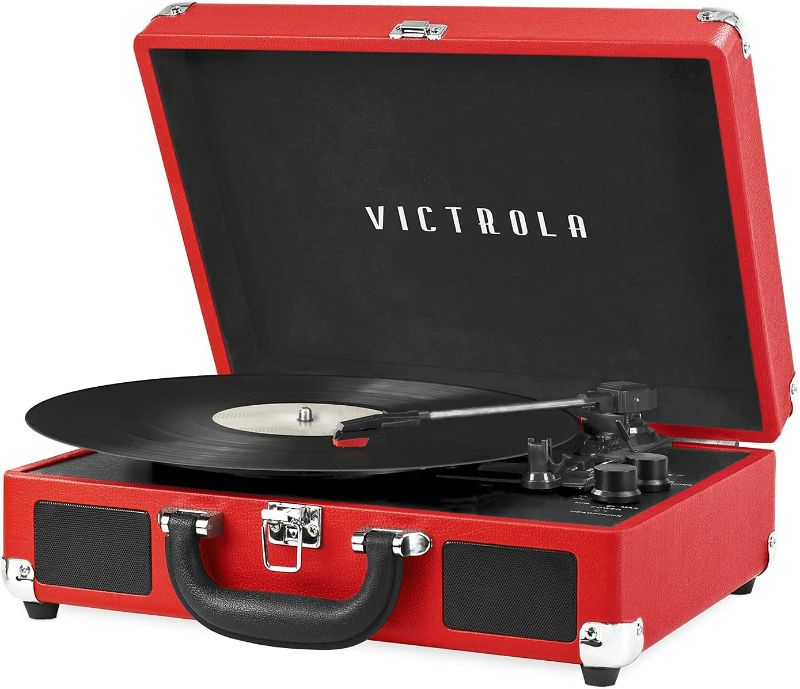 Photo 1 of Victrola Vintage 3-Speed Bluetooth Portable Suitcase Record Player with Built-in Speakers | Red, 1SFA (VSC-550BT-RD) & Vintage 3-Speed Bluetooth Portable Suitcase Record Player with Built-in Speakers