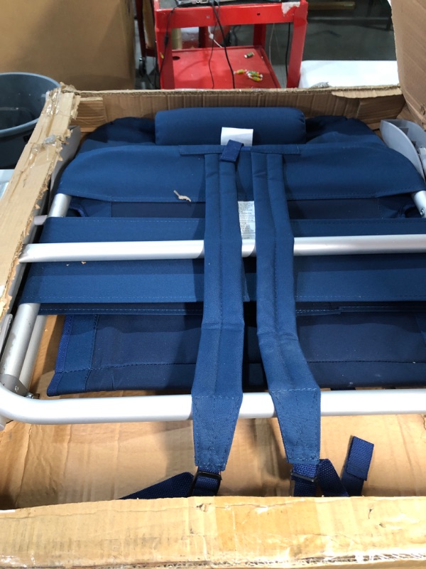 Photo 1 of Tommy Bahama Big Boy 4-Position Folding 13" High Seat Backpack Beach or Camping Chair, Aluminum, Navy Navy Chair