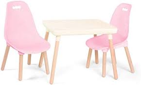 Photo 1 of B. Spaces – Kids Table and Chair Set – 1 Craft Table & 2 Kids Chairs – Natural Wooden Legs – Furniture for Kids – Pink & Ivory – 3 Years +