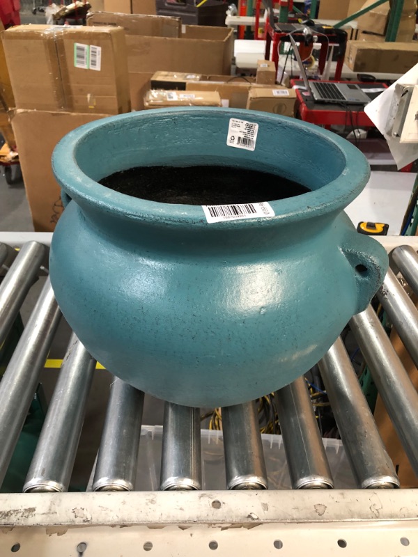 Photo 2 of 14 in. Cabo Blue Smooth Handle Clay Pot