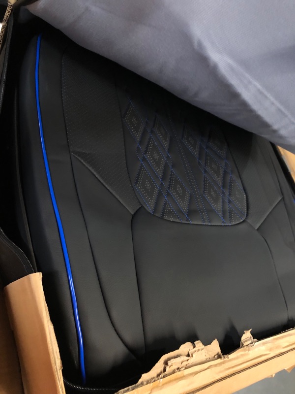 Photo 5 of Huidasource Car Seat Covers Full Set, Leather Vehicle Cushion Covers, Black&Blue 5pcs