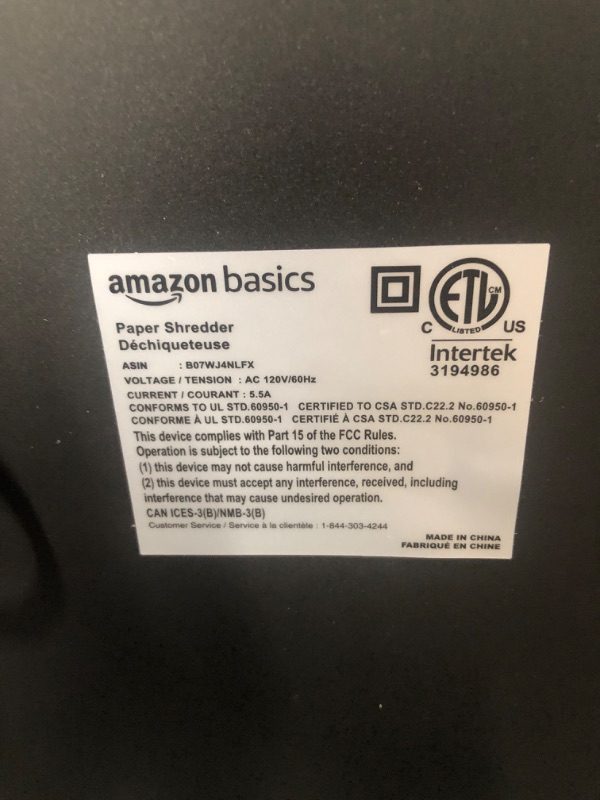 Photo 2 of *UNTESTED* Amazon Basics 24-Sheet Cross-Cut Paper, CD and Credit Card Home Office Shredder with Pullout Basket 24 Sheet Shredder