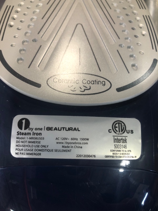 Photo 3 of *UNTESTED* BEAUTURAL Steam Iron for Clothes with Precision Thermostat Dial, Ceramic Coated Soleplate, 3-Way Auto-Off - Blue