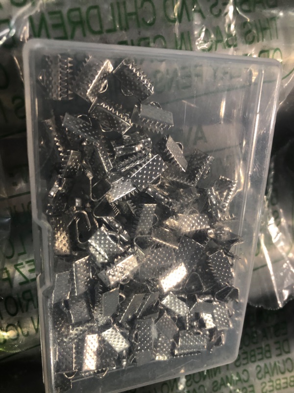 Photo 1 of 100PCS Ribbon Ends for Lanyard Making Jewelry Bracelet Bookmark Pinch Clamp Findings Cord Jump Rings Chain Extenders Textured Crimp Iron Ends Silver 10mm