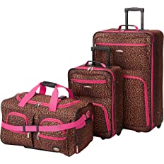 Photo 1 of * DAMAGED * 
Rockland Vara Softside Upright Luggage, Pink Leopard, 3-Piece Set (20/22/28)