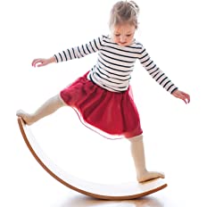 Photo 1 of Gentle Monster Wooden Wobble Balance Board, 35 Inch Rocker Board Natural Wood, Kids Toddler Open Ended Learning Toy, Yoga Curvy Board for Classroom & Office Adult