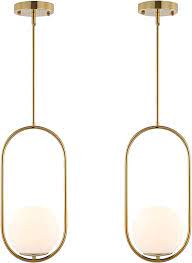 Photo 1 of  Modern Gold Globe Pendant Light Mid Century Chandelier 1-Light Brushed Brass Ceiling Hanging Lighting Fixture with White Globe Glass Lampshade for Kitchen Island Dining Room Bedroom (2 Pack)