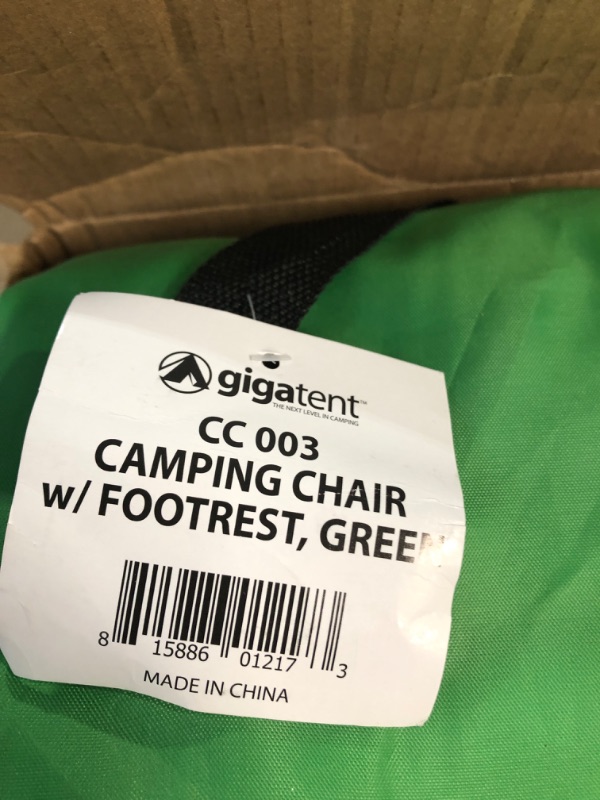 Photo 3 of * CARRY BAG DAMAGED * 
Outdoor Quad Camping Chair - Lightweight, Portable Folding Design - Adjustable Footrest, Cup Holder, Storage Carrying Bag – Durable Material, Steel Frame - by GigaTent Green