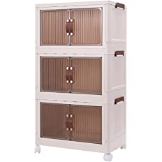 Photo 1 of  Foldable White Plastic Shoe Box,Large Stackable Storage Bins with Lids,Storage Drawers Cart Storage Containers Organizer