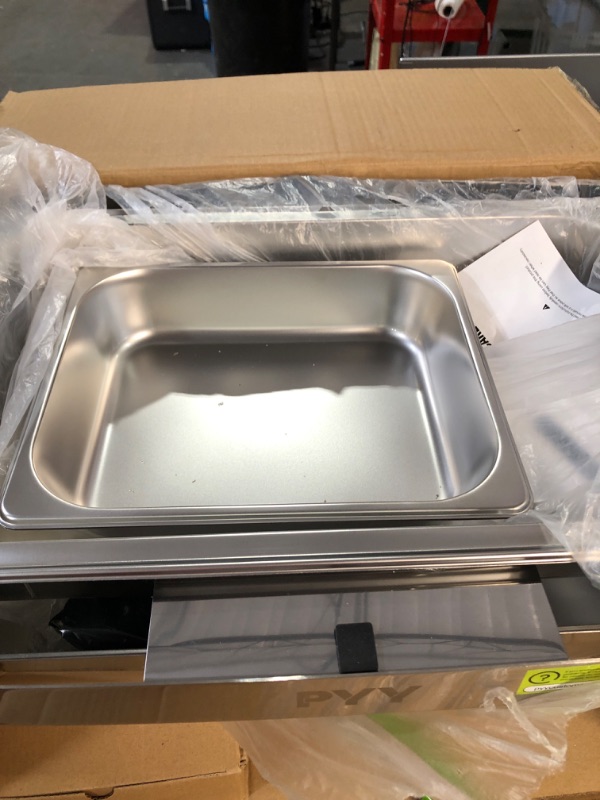 Photo 4 of * DAMAGED * 
PYY Roll Top Chafing Dish Buffet Set Professional Chaffing Server Set Commercial Chafer Chafers for Catering Rolling Buffet Servers and Warmers (2 Half-Size)