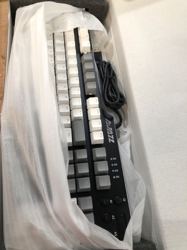 Photo 3 of AK35I Wired Full-Size Mechanical Gaming Keyboard with Brown Switches, Grey-White Matching PBT Keycaps, Anti-Ghosting Multimedia Keys Roller, White Backlit, Programmable Macro, Aluminum Black PBT Keycaps Gey-White Brown Switch