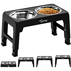 Photo 1 of  Elevated Dog Bowls 4 Adjustable Heights, Raised Dog Bowl for Large Medium Small Dogs and Pets, Dog Bowl Stand with 2 Stainless Steel Dog Food Bowls