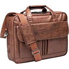 Photo 1 of seyfocnia Mens Laptop Bag,17.3 Inch PU Leather Messenger Bag Water Resistant Business Travel Briefcase, Work Computer Bag Satchel Bag Husband?Brown?