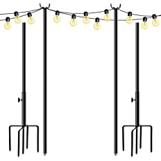 Photo 1 of * MISSING PARTS * 
Holiday Styling String Lights Poles 2 Pack for Outdoor Patio,9FT Heavy Duty Metal Black Lighting Stand Pole -