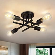 Photo 1 of  Semi Flush Mount Ceiling Light Fixture - Black Dining Room Light Fixture, Modern Ceiling Light Fixtures Flush Mount, Industrial Sputnik Ceiling Lamp