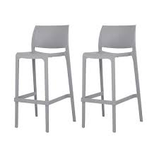 Photo 1 of * DAMAGED * 
 Cold Gray 40.60 in. Low Back Resin Stackable Bar Stool (Set of 2)