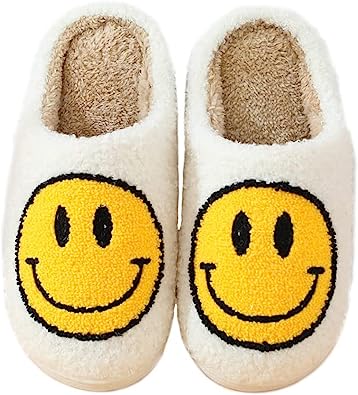 Photo 1 of  Smiley Face Slippers For Women Evil Eyes Slippers Happy Lightning Bolt Memory Foam Fuzzy Soft Slip On House Shoes Winter Warm SIZE  