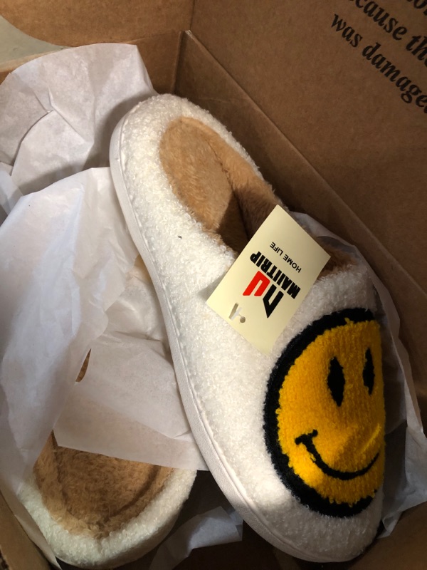Photo 2 of  Smiley Face Slippers For Women Evil Eyes Slippers Happy Lightning Bolt Memory Foam Fuzzy Soft Slip On House Shoes Winter Warm SIZE  