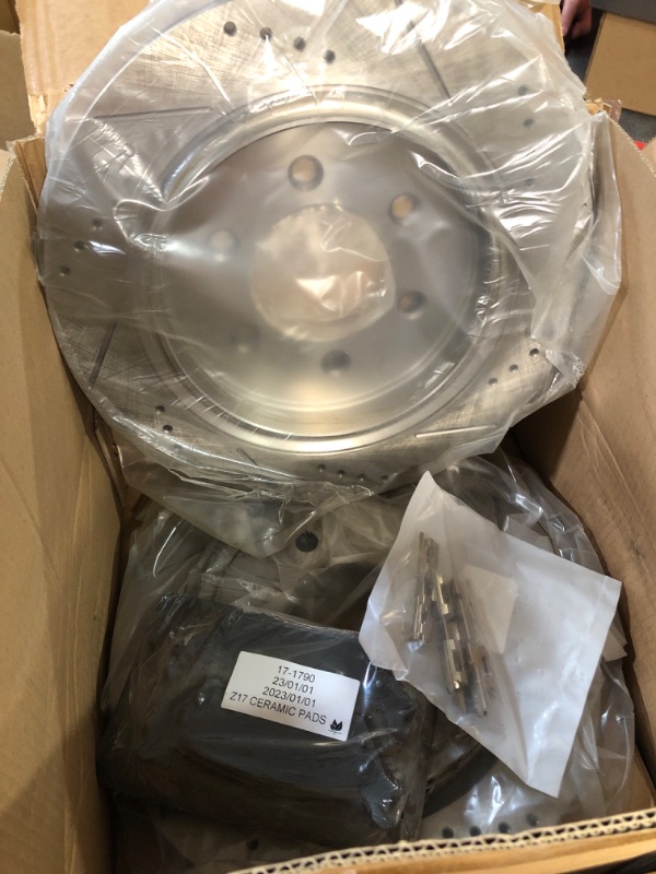 Photo 1 of Callahan BRAKE PARTS Front Drilled Slotted Brake Disc Rotors and Ceramic Brake Pads + Hardware Kit PSC1566578