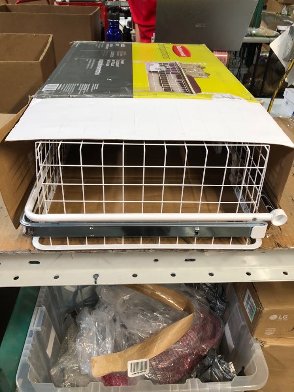 Photo 1 of Rubbermaid Configurations Sliding Basket for Closet Drawer Organization, Sturdy Slide Out Basket, White White Sliding Wire Basket