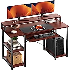 Photo 1 of NOBLEWELL Computer Desk with Storage Shelves, 47 inch Home Office Desk with Monitor Stand, Writing Desk Table with Keyboard Tray (Cherry)