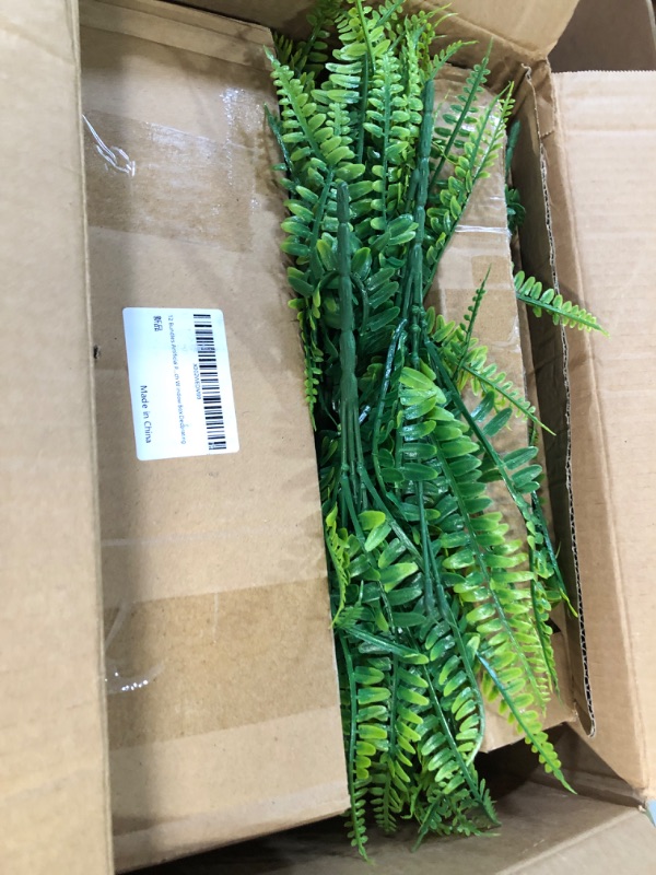 Photo 2 of 12 Bundles Artificial Plants, Fake Boston Fern Greenery Outdoor UV Resistant No Fade Faux Plastic Plants Garden Porch Window Box Decorating