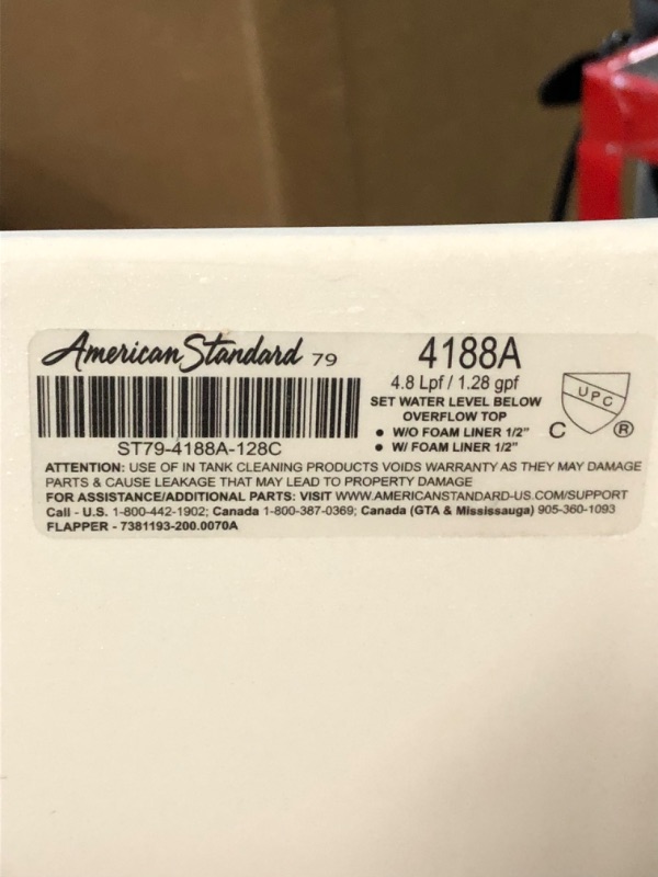 Photo 3 of **HEAVY**American Standard 4188A.104.020 Cadet Pro 1.28 GPF Tank, Available in Various Colors