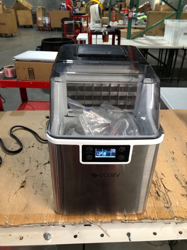 Photo 2 of * USED * 
ecozy Portable Ice Makers Countertop, 44lbs Per Day, 24 Cubes Ready in 13 Mins, 2 Ways to Add Water, Self-Cleaning Ice Maker with Ice Bags/Ice Scoop/Ice Basket for Home Office Bar Party, Silver