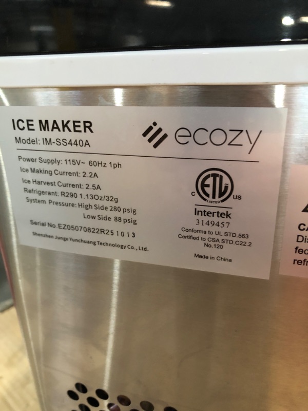 Photo 4 of * USED * 
ecozy Portable Ice Makers Countertop, 44lbs Per Day, 24 Cubes Ready in 13 Mins, 2 Ways to Add Water, Self-Cleaning Ice Maker with Ice Bags/Ice Scoop/Ice Basket for Home Office Bar Party, Silver