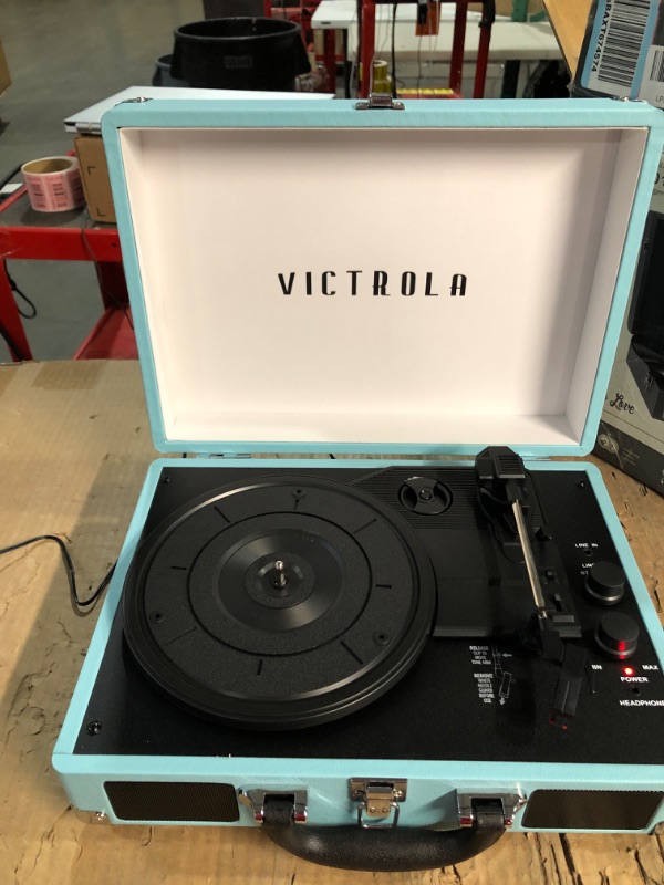 Photo 1 of Vinyl Record Player Bluetooth with Built-in Speakers, Vintage Portable Suitcase Turntable 3-Speed with USB Recording Headphone/RCA/AUX Jack for Muisc Record Player blue