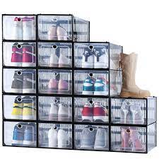 Photo 2 of * USED* 
INSTY Shoe Organizer Storage Boxes for Closet 16 Packs, Clear Plastic Stackable Shoe Storage Bins with Lids, Under Bed Shoe Storage for Entryway, Drop Front Shoe Box with Door, Fit up to Size 11 (13.4* 9.8*6.3")