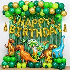 Photo 1 of  Dinosaur Birthday Party Decorations&Balloons Arch Garland Kit(Gold,Green),Dinosaurs Balloons,
