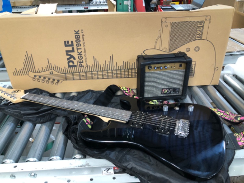 Photo 2 of Pyle Beginner Electric Guitar Kit w/ Amp, Full Size Instrument w/ Humbucker Pickups, Amplifier & Accessories, 39" Black+