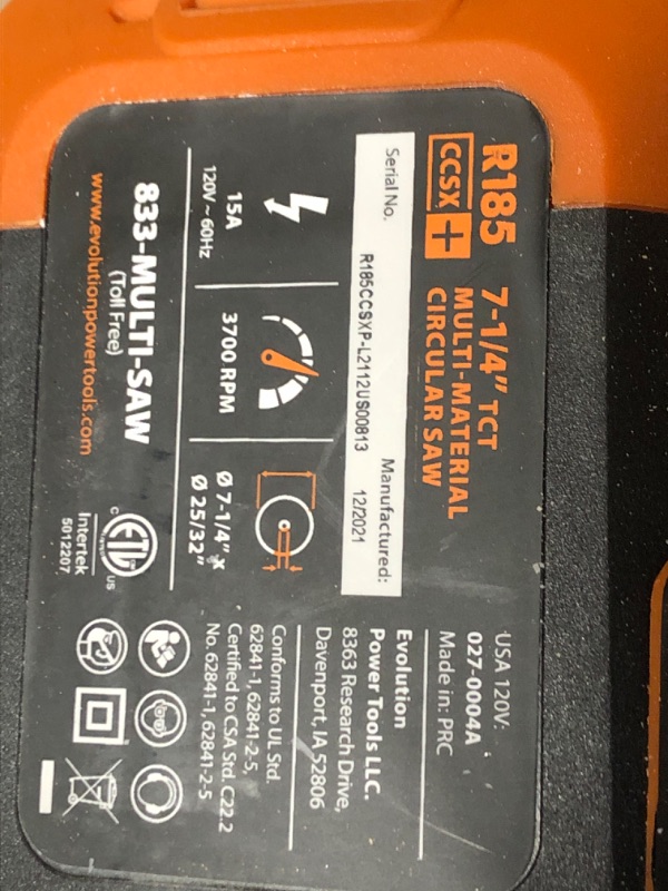 Photo 1 of ** UNABLE TO TEST ** Evolution Power Tools R185CCSX+ 7-1/4" Multi-Material Circular Track Saw Kit