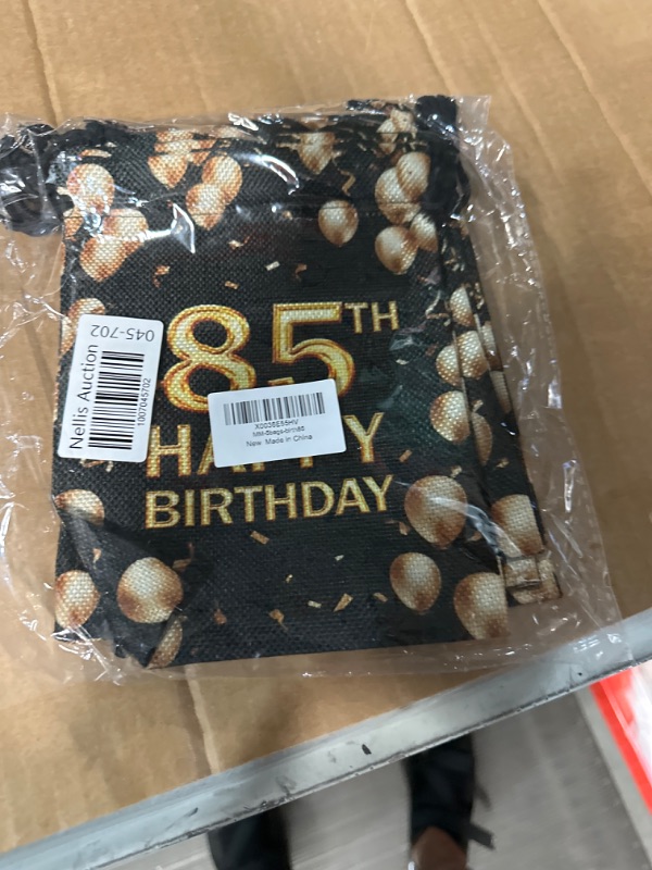 Photo 2 of 85th Happy Birthday Gift Bags, Gift Bags for Birth Date, Pouches with Drawstring With Black Background And Golden Balloons, Party Favors, Set of 5 (birth85)