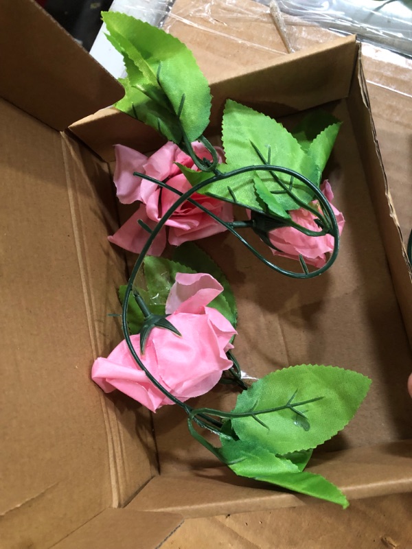 Photo 3 of  Fake Rose Vine Garland Artificial Flowers Plants for Hotel Wedding Home Party Garden Craft Art Decor (Pink)