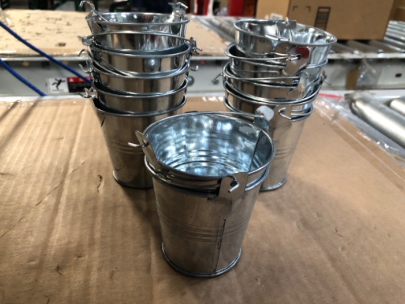 Photo 4 of 10 Pack Small Metal Buckets for Party Favors, Tiny Galvanized Silver Pails for Crafts, Succulents (3.3 x 2.5 x 3 in)