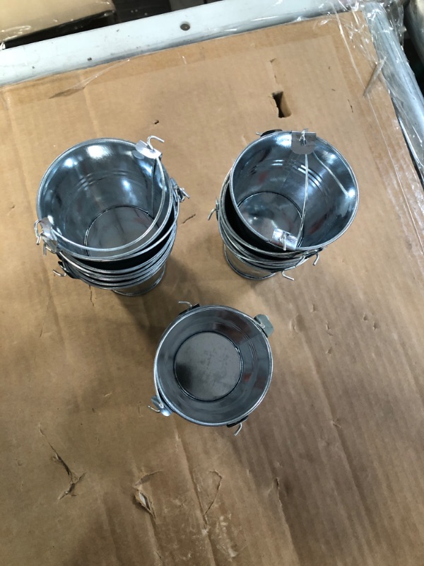 Photo 3 of 10 Pack Small Metal Buckets for Party Favors, Tiny Galvanized Silver Pails for Crafts, Succulents (3.3 x 2.5 x 3 in)