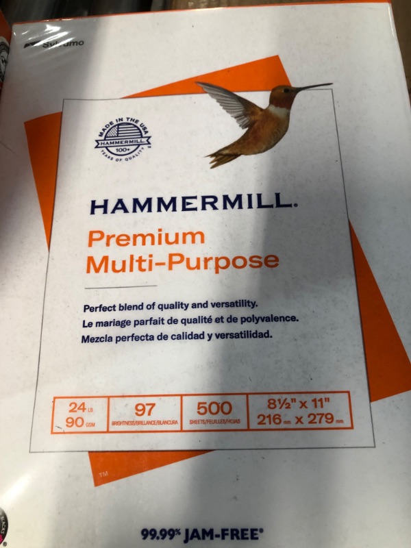 Photo 2 of Hammermill Printer Paper, Premium Multipurpose Paper 24 lb, 8.5 x 11 - 1 Ream (500 Sheets) - 97 Bright, Made in the USA, 105810R 1 Ream | 500 Sheets 24 lb